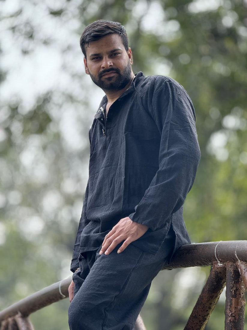 Classic Black Khadi Cotton Kurta - Image 4