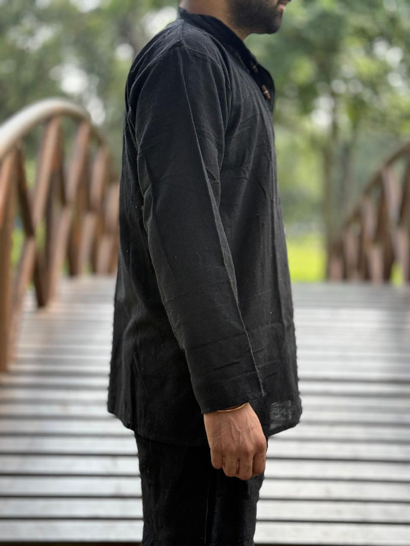 Classic Black Khadi Cotton Kurta - Image 3