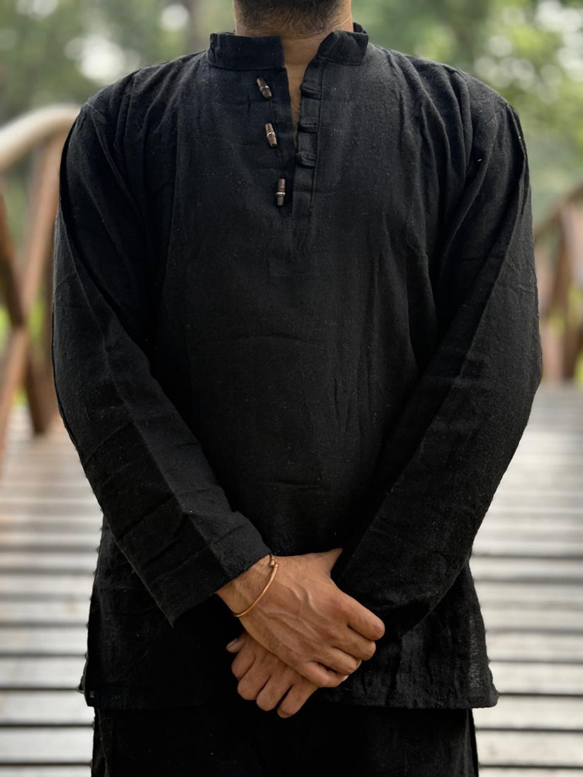 Classic Black Khadi Cotton Kurta - Image 2
