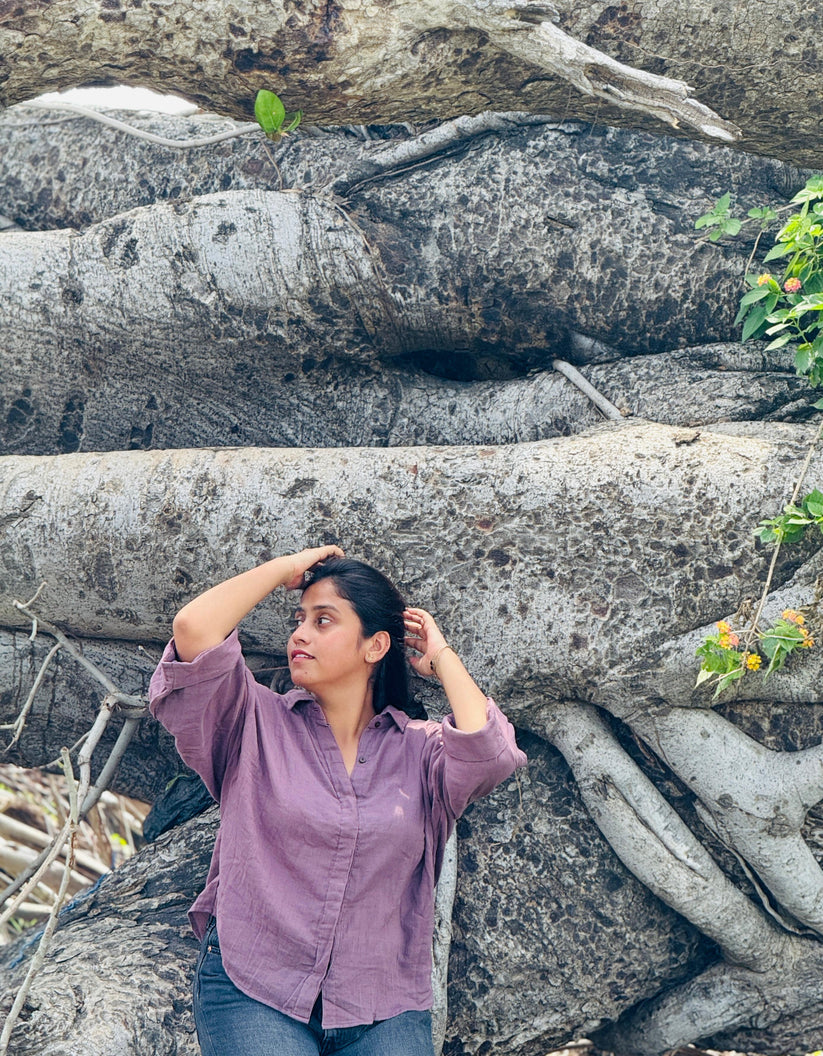 Double Gauze Cotton Relaxed fit Shirt – Mauve (Free Size) - Image 3