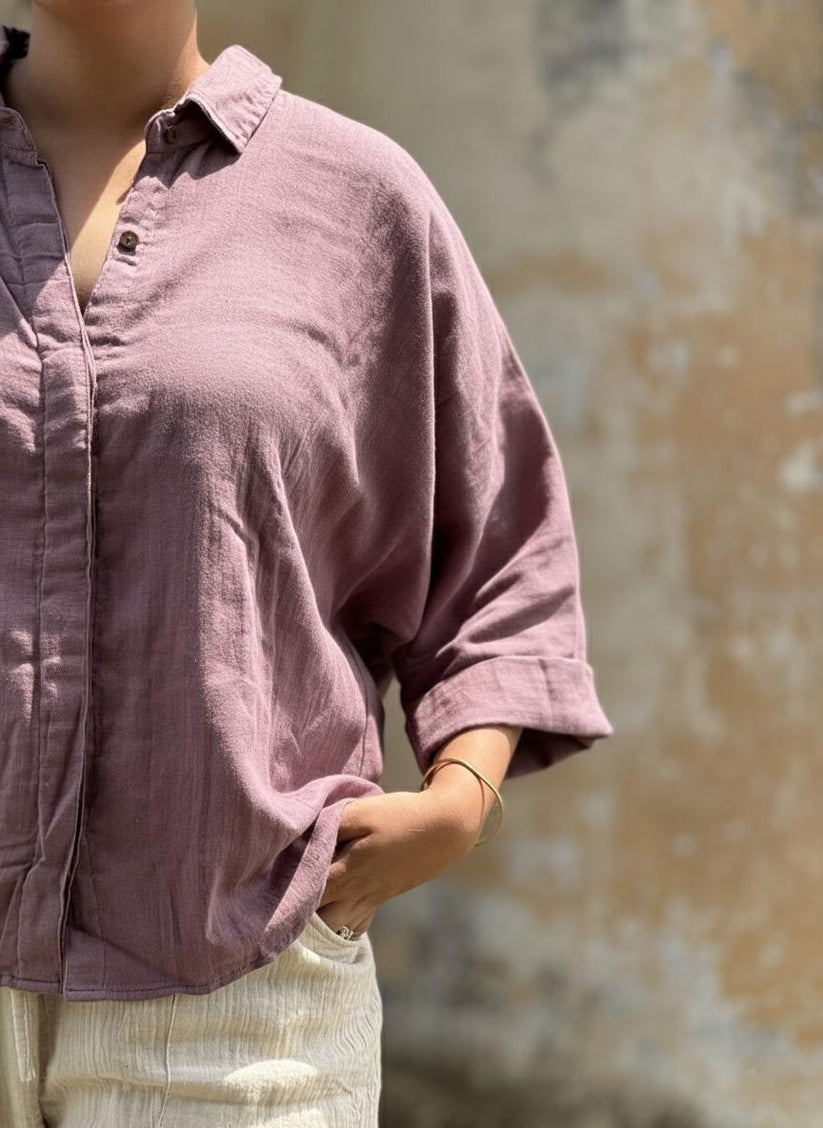 Double Gauze Cotton Relaxed fit Shirt – Mauve (Free Size) - Image 2