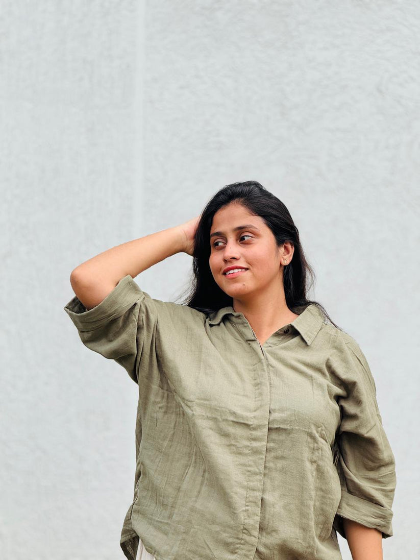 Double Gauze Relaxed Shirt - Olive Green ( Free Size ) - Image 4