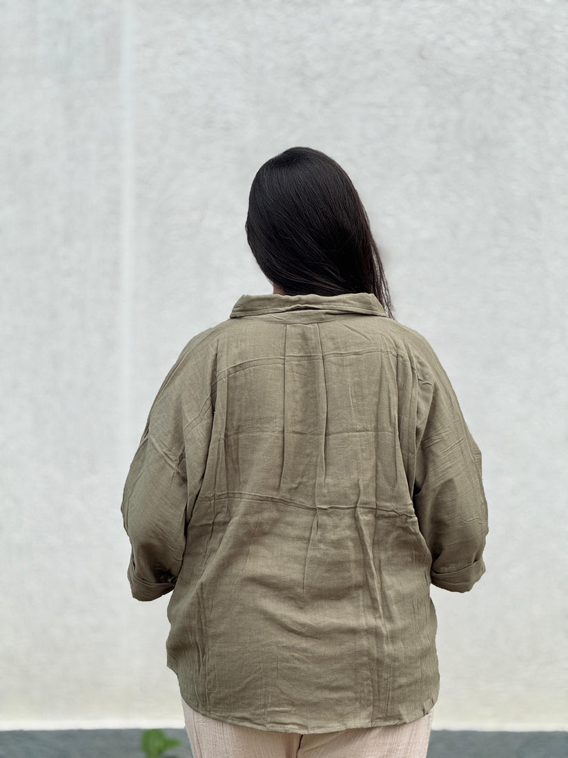 Double Gauze Relaxed Shirt - Olive Green ( Free Size ) - Image 2