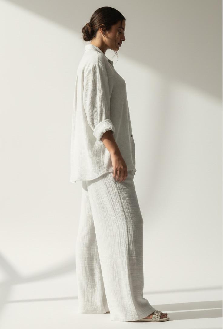 Frost White Double Gauze Cotton Co-Ord Set (Free Size) - Image 5