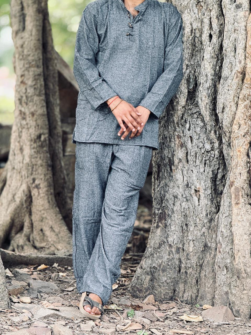 Graphite Grey Textured Khadi Cotton Co-ord Set - Image 3