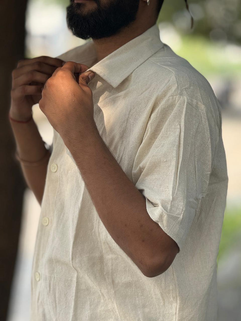 Ivory White Khadi Cotton Shirt - Image 4