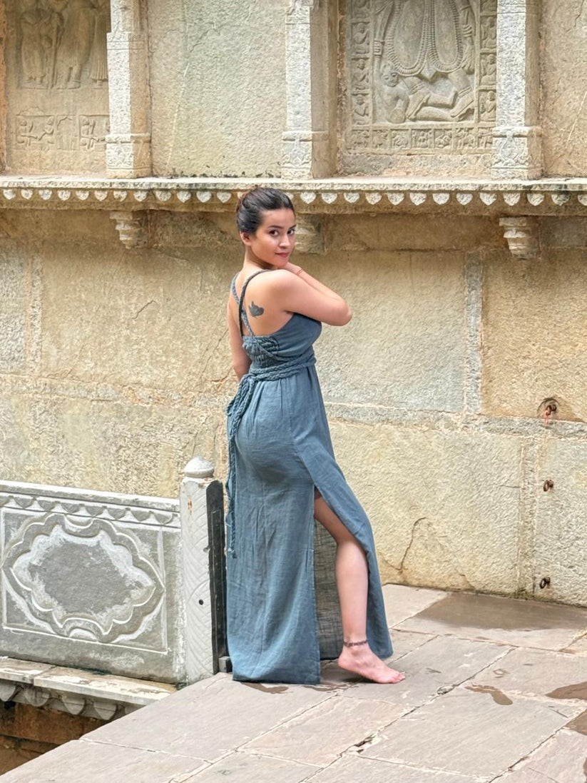 Macramé Inspired Braided Rope Belt Long Dress - Image 2