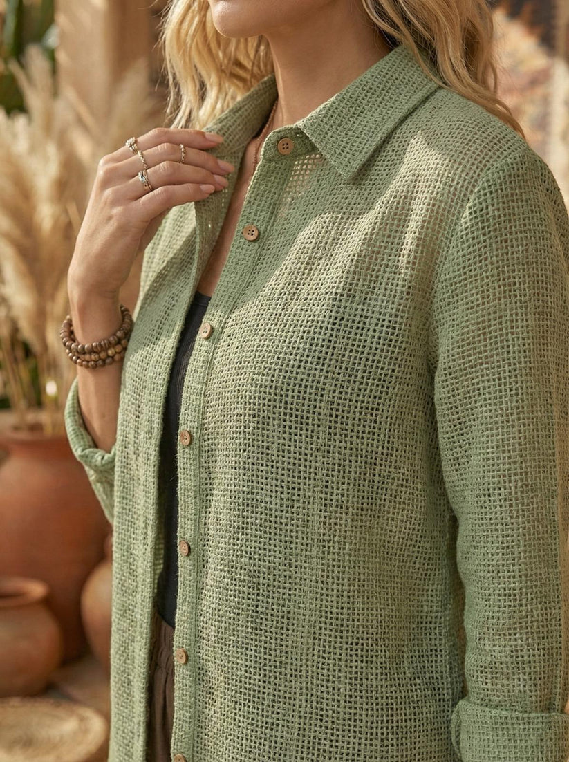 Sage Moss | Unisex Cotton Mesh Shirt | Breathable Open Weave Cotton | One Size - Image 4