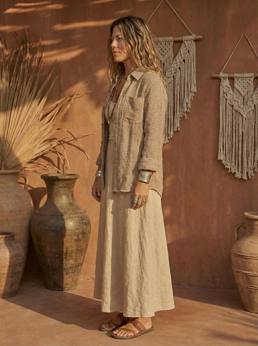 Sand Dune | Unisex Cotton Mesh Shirt | Breathable Open Weave Cotton | One Size - Image 4