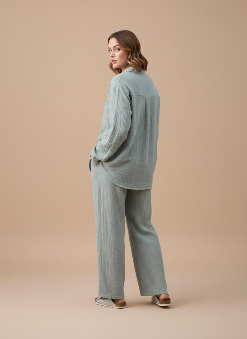 Soft Sage Double Gauze Cotton Co-Ord Set (Free Size) - Image 4
