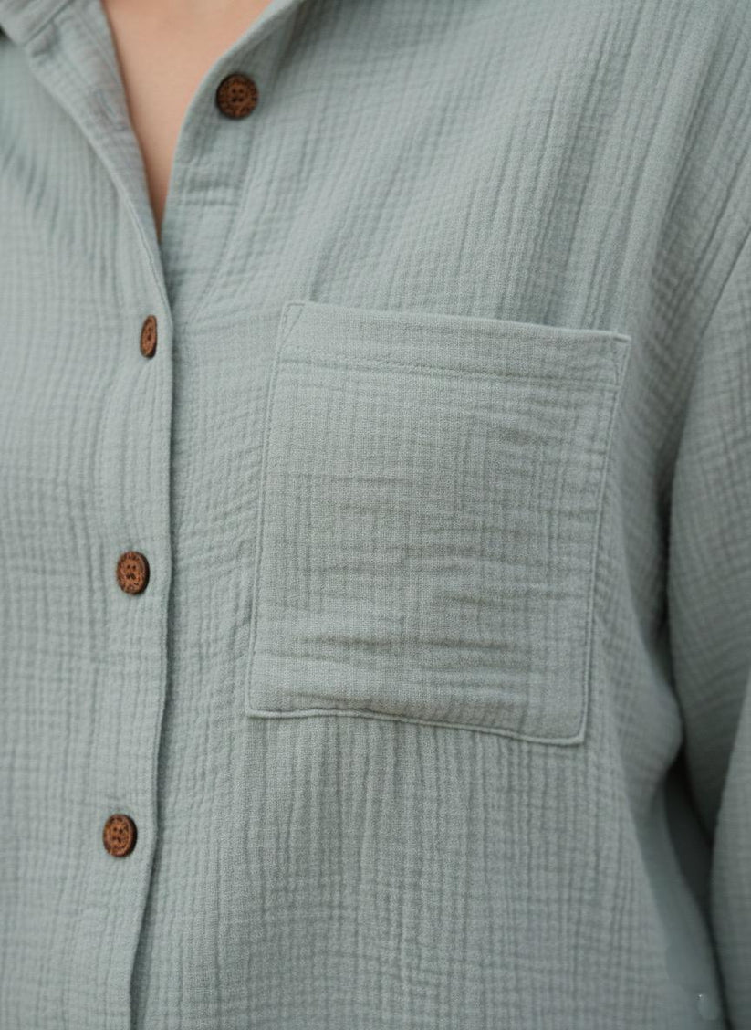 Soft Sage Double Gauze Cotton Co-Ord Set (Free Size) - Image 3