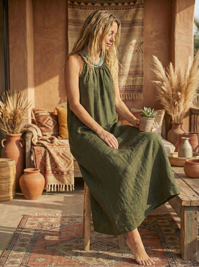 Wild Sage Linen Cotton Maxi Dress | Boho Flowy Summer Dress | Loose Comfortable Maxi - Image 3