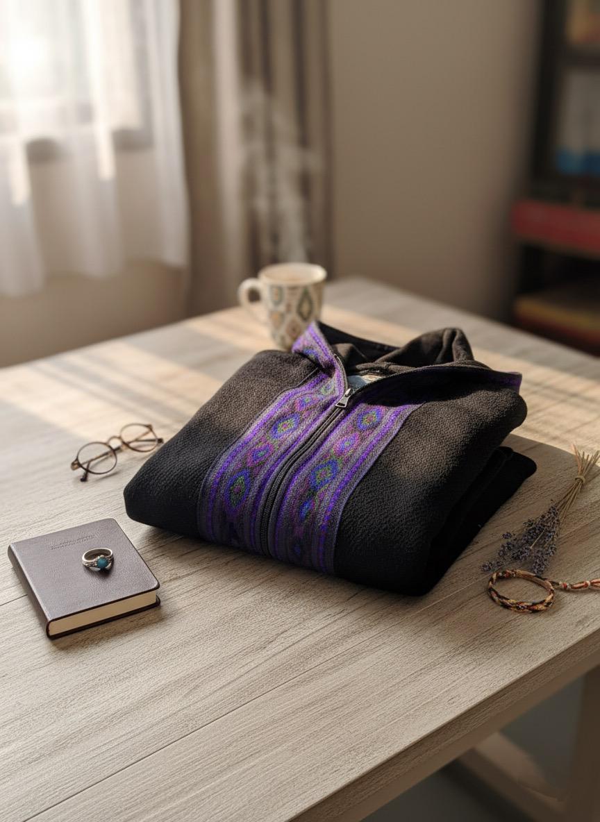 Boho Embroidered Cotton Jacket | Handmade Winter Wear | Black - Image 5