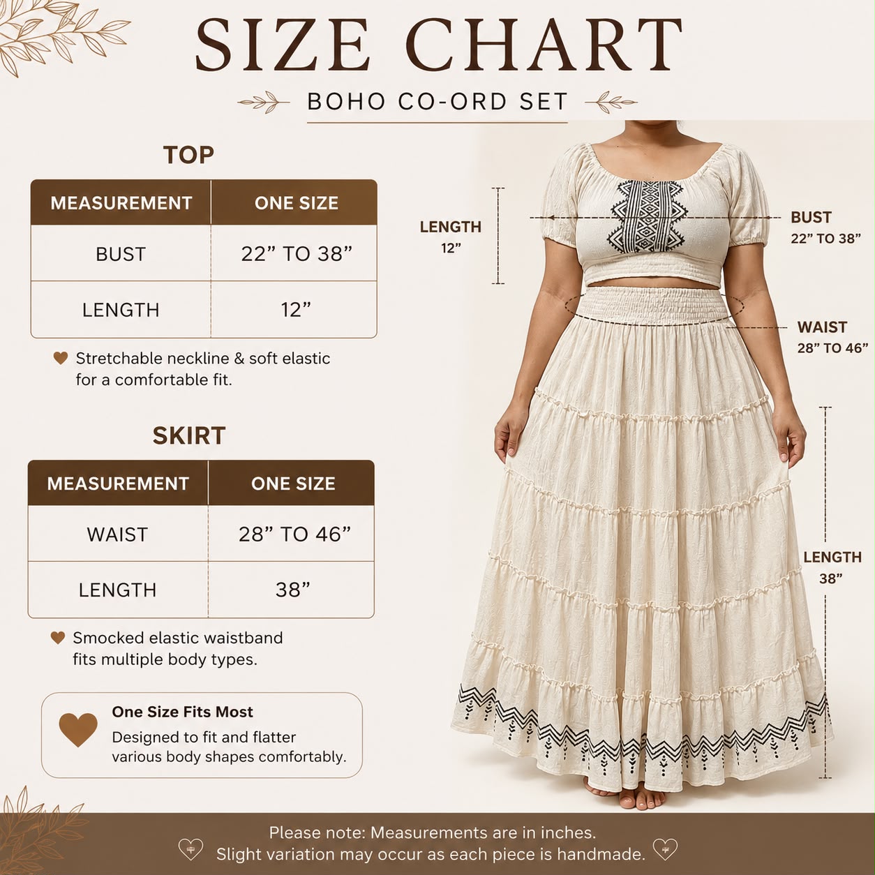 Women’s Hand Block Print Cotton Co-Ord Set | One Size Smocked Crop Top & Tiered Maxi Skirt | Boho Summer Outfit - Image 7