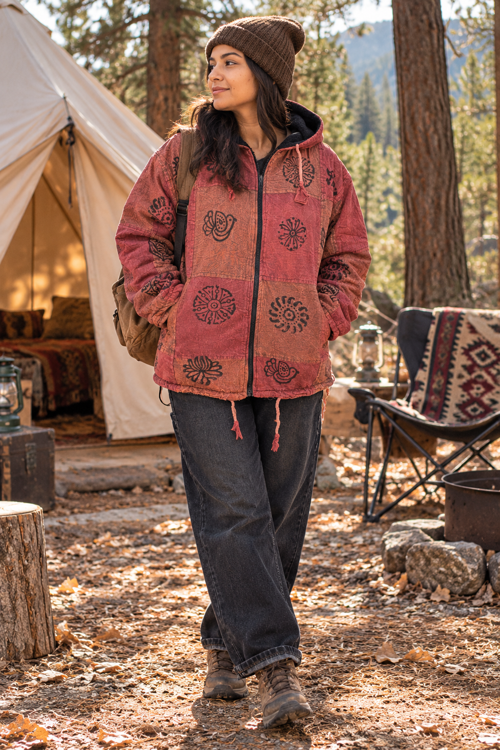 Desert Rose Unisex Vintage Patchwork Hooded Jacket – Boho Hippie Zip-Up - Image 3